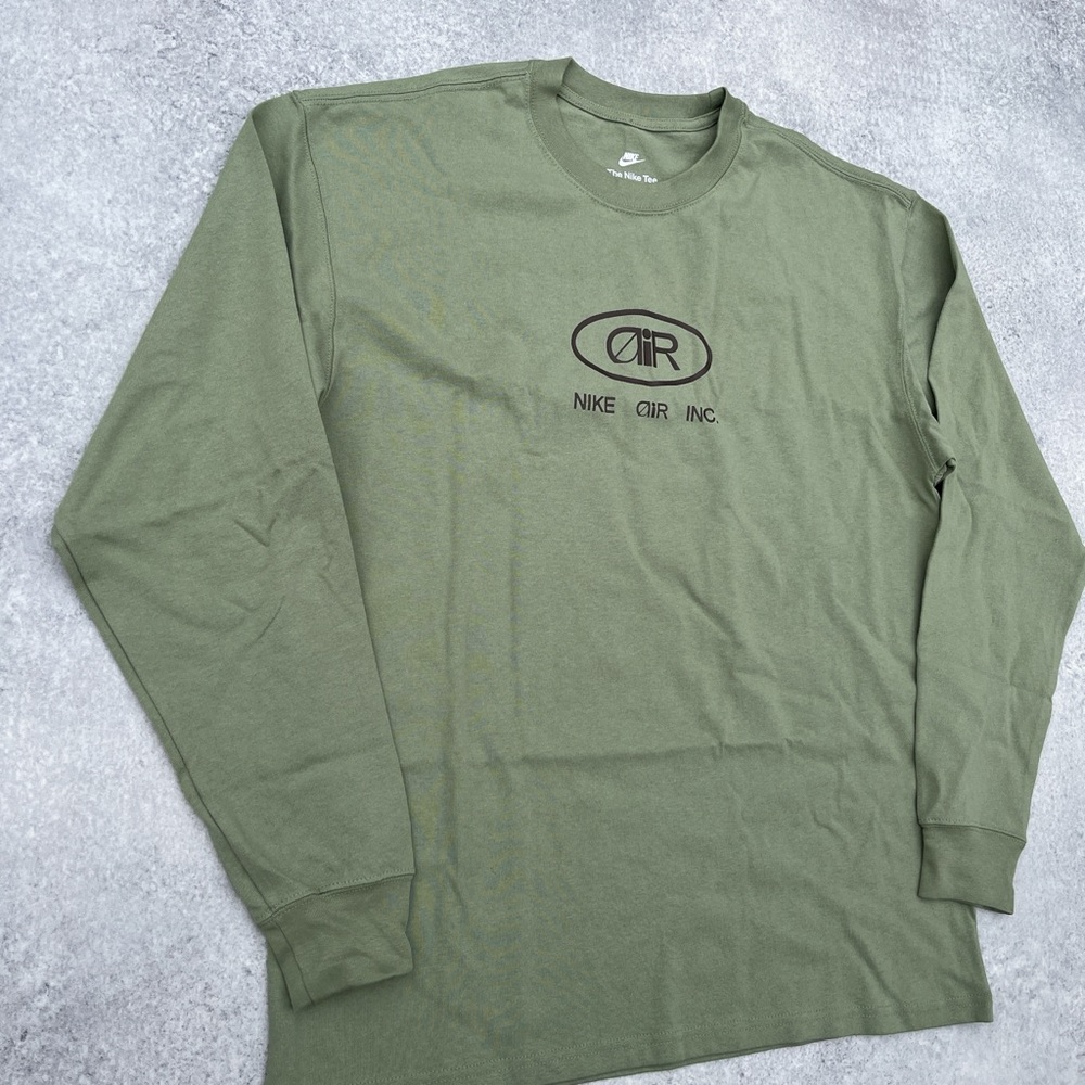 Nike Air Max Sportswear Green Brown Long Sleeve Air Max 1 Cotton Graphic T-Shirt